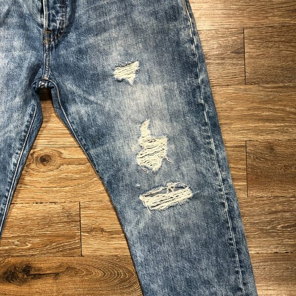 Levis 501 CT Jeans Mens 34x27 Light Stonewash Distressed Button Fly Taper - Picture 7 of 13